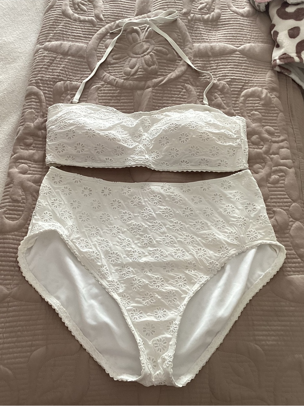 kate spade White Lace Bandeau & High-Waist Bikini Set